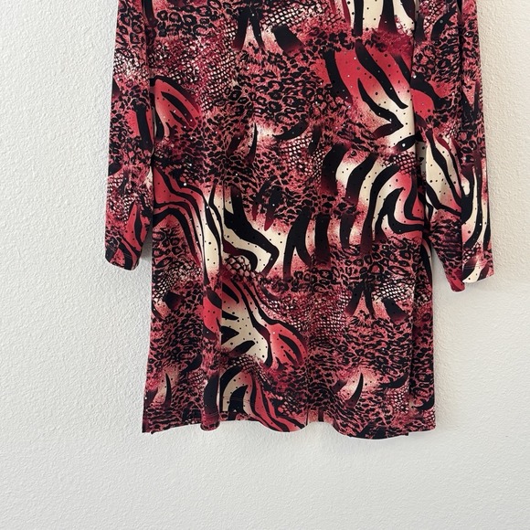 Susan Graver Liquid Knit Animal Print Sequin Tunic Top Large Stretch Mock Neck - Picture 5 of 11